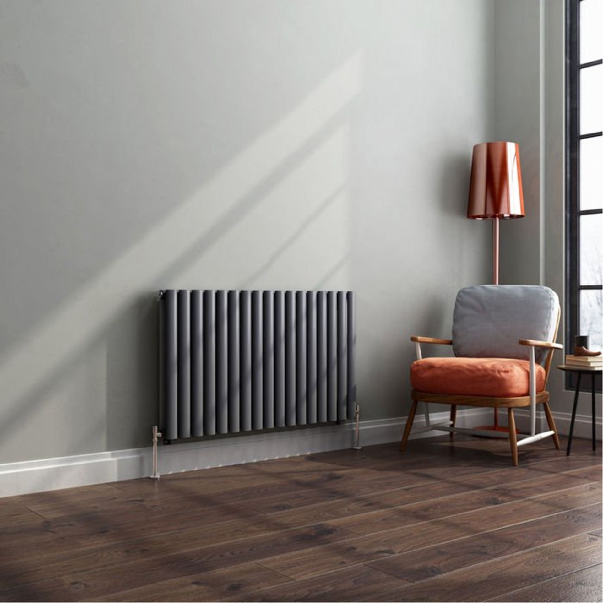 (L77) 600x1020mm Anthracite Double Panel Oval Tube Horizontal Radiator. RRP £351.99. Low carbon - Image 2 of 3