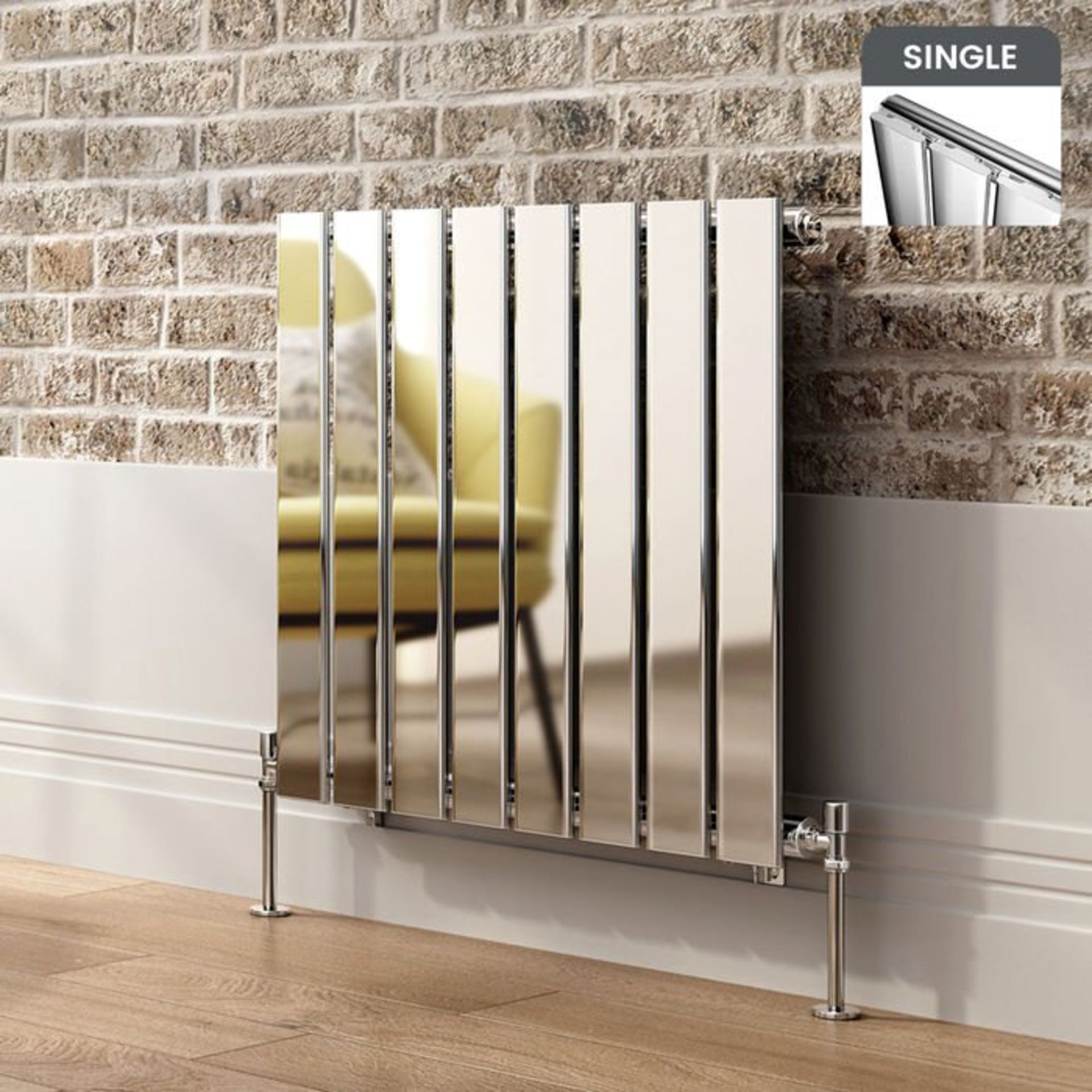 (L35) 600x600mm Chrome Single Flat Panel Horizontal Radiator. RRP £255.99. High grade low carbon