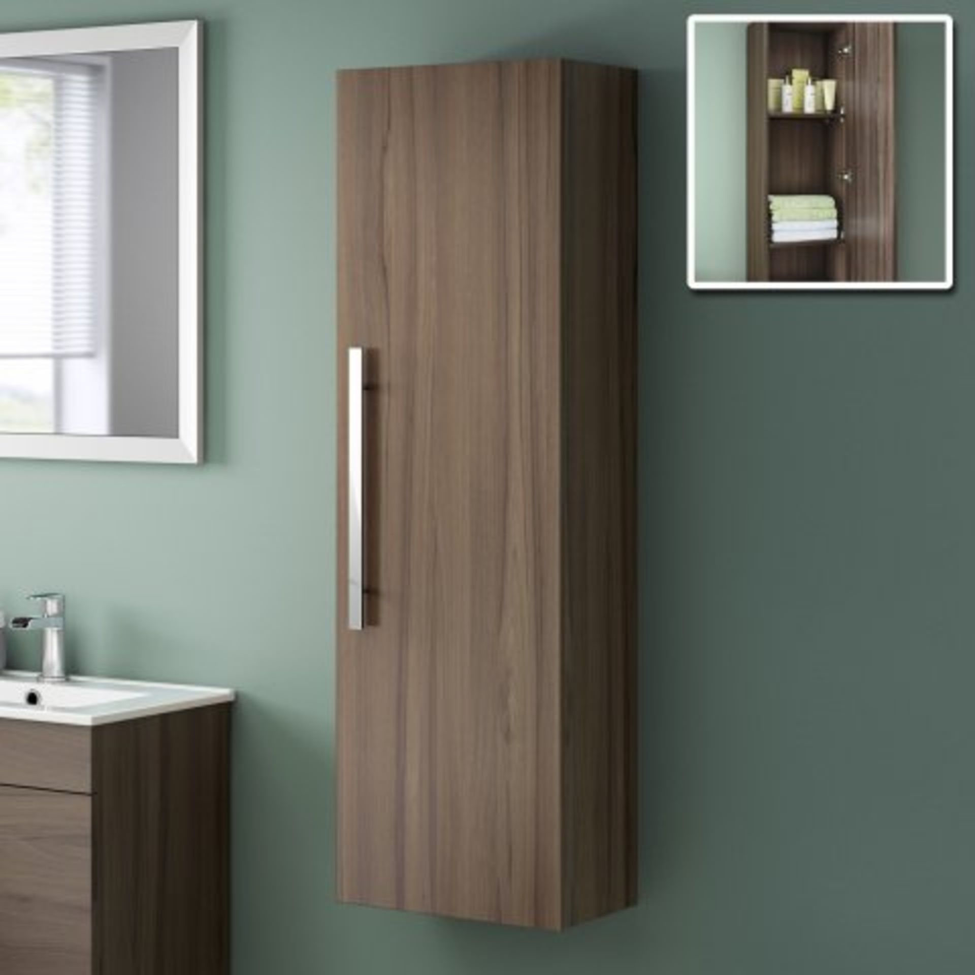 (A71) 1200mm Avon Walnut Effect Tall Storage Cabinet - Wall Hung RRP £274.99 If space saving is what