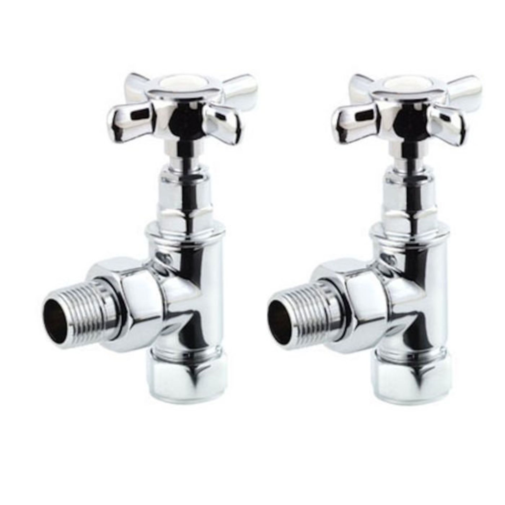 (L133) 15mm Standard Connection Angled Polished Chrome Radiator Valves. Chrome Plated Solid Brass