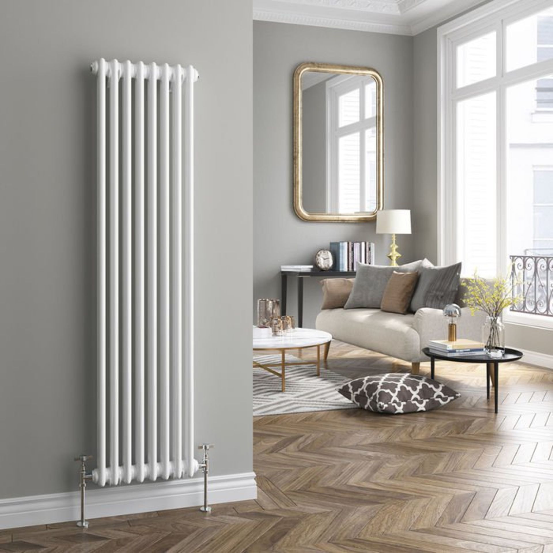 (L115) 1500x380mm White Double Panel Vertical Colosseum Traditional Radiator. RRP £339.99. Low - Image 2 of 3