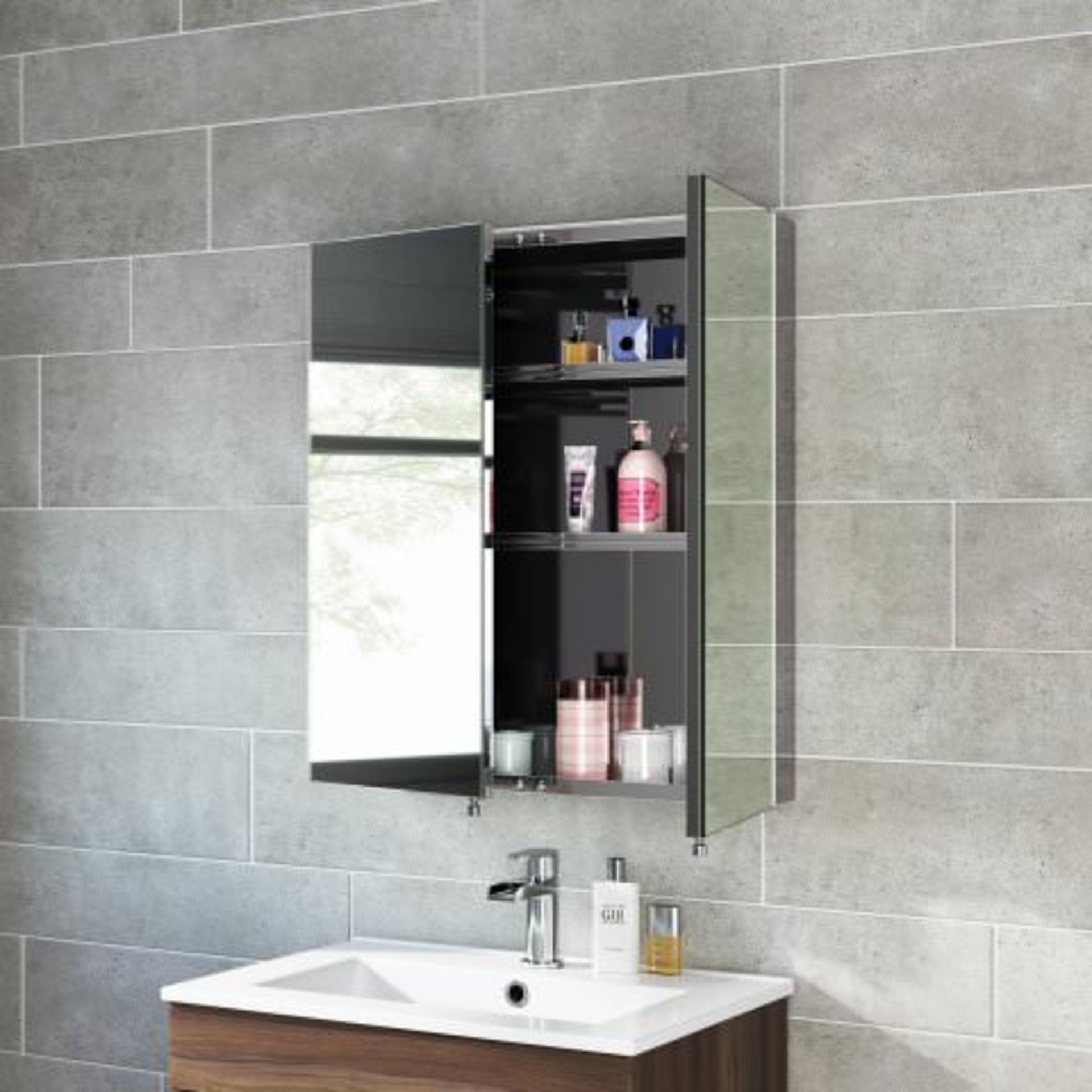 (T200) 670x600mm Liberty Stainless Steel Double Door Mirror Cabinet RRP £262.99 Perfect Reflection - Image 3 of 4