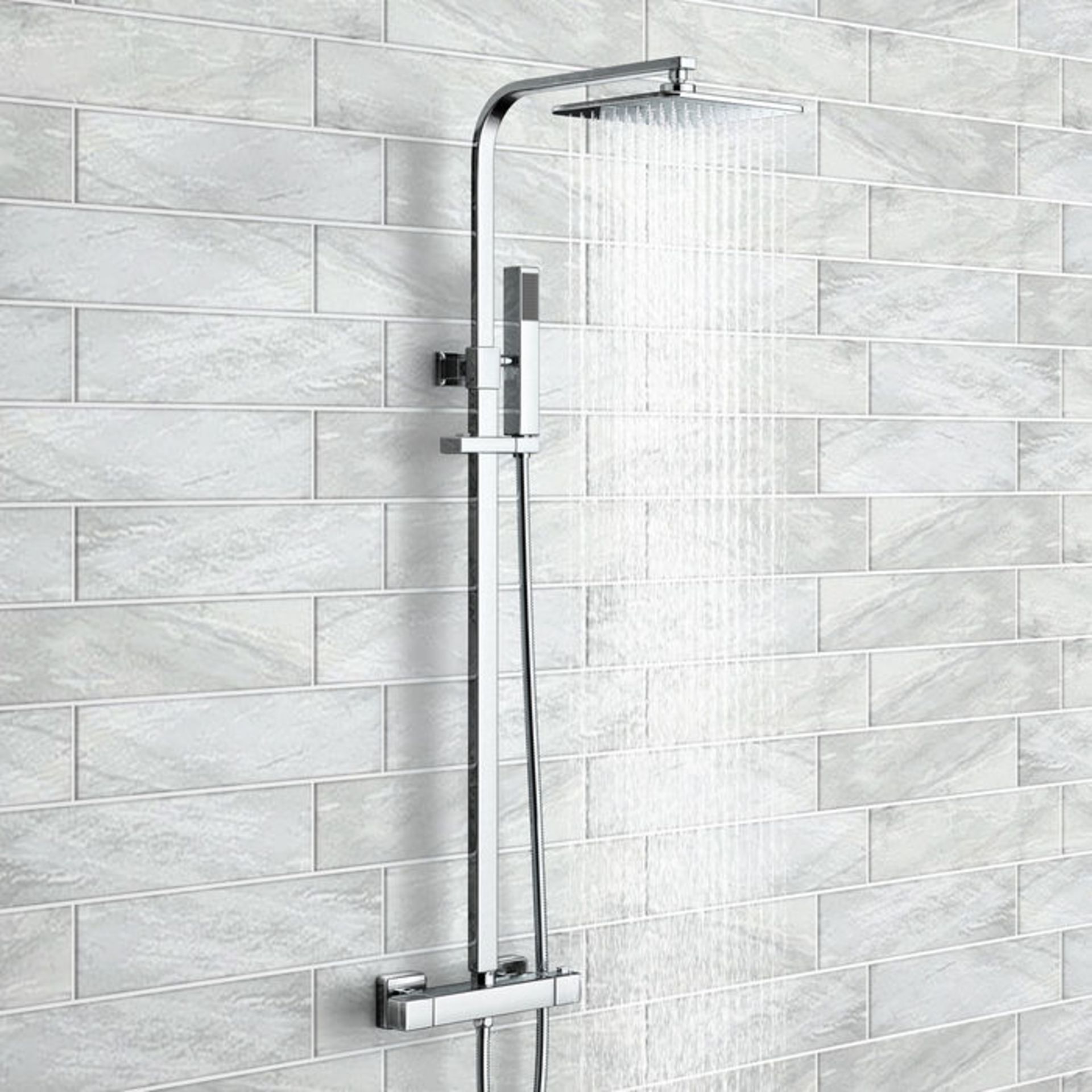 (L28) 200mm Square Head Thermostatic Exposed Shower Kit & Handheld Built in 38 degree anti-