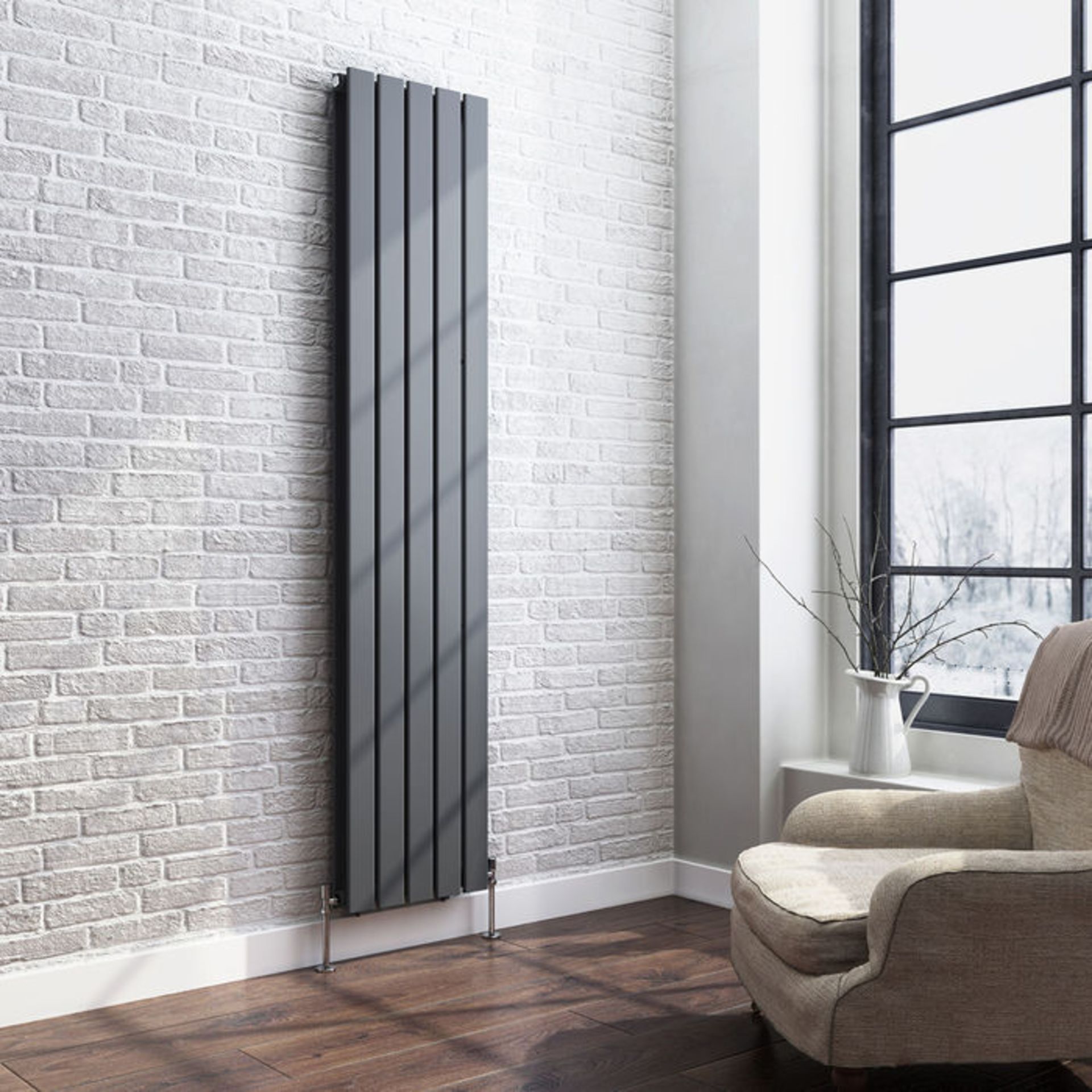 (L141) 1800x376mm Anthracite Double Flat Panel Vertical Radiator. RRP £449.99. Made with low - Image 2 of 3