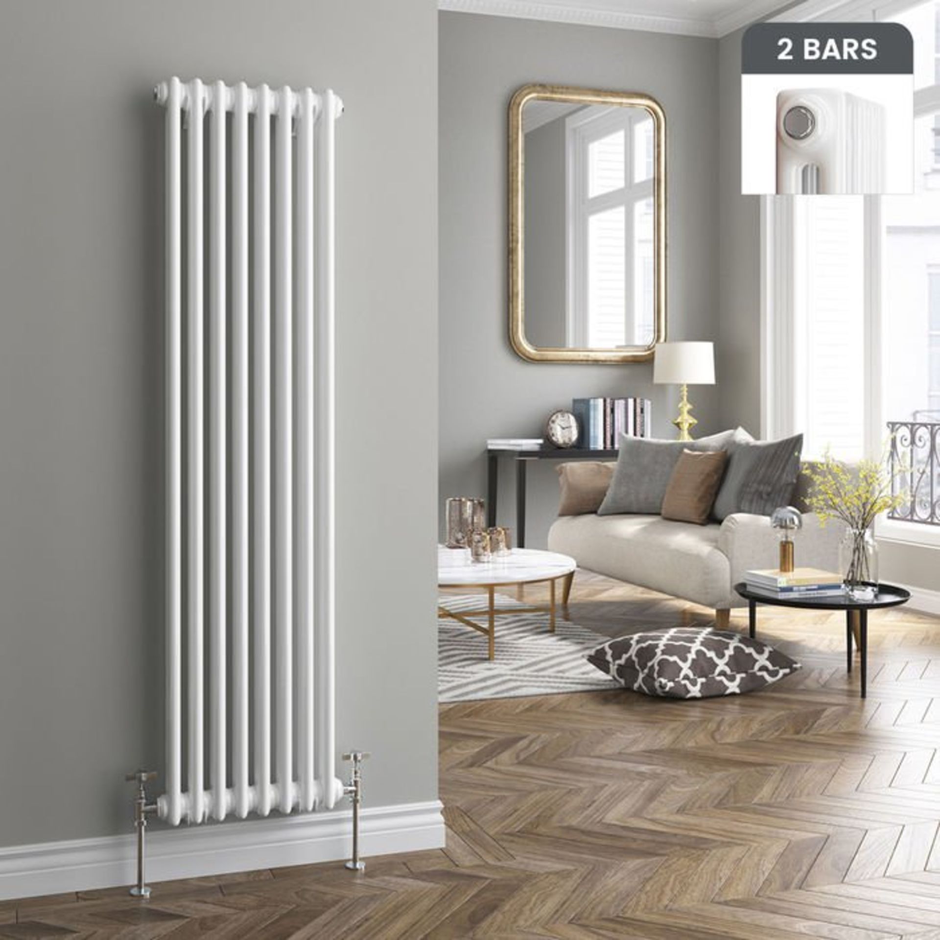 (L115) 1500x380mm White Double Panel Vertical Colosseum Traditional Radiator. RRP £339.99. Low