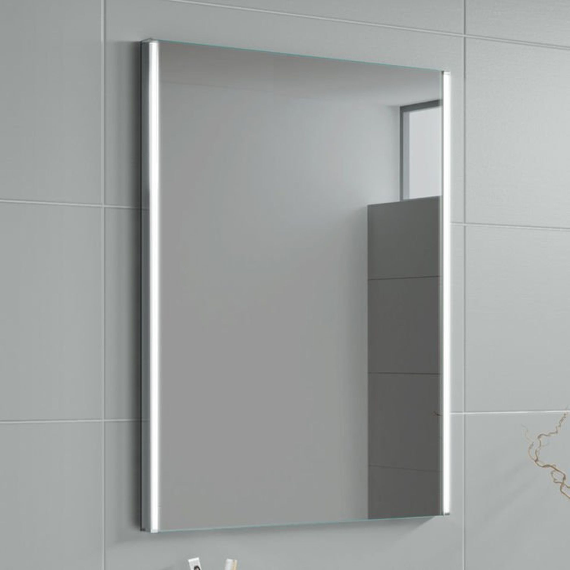 (L207) 500x700mm Lunar LED Mirror - Battery Operated. Energy saving controlled On / Off switch - Image 2 of 3