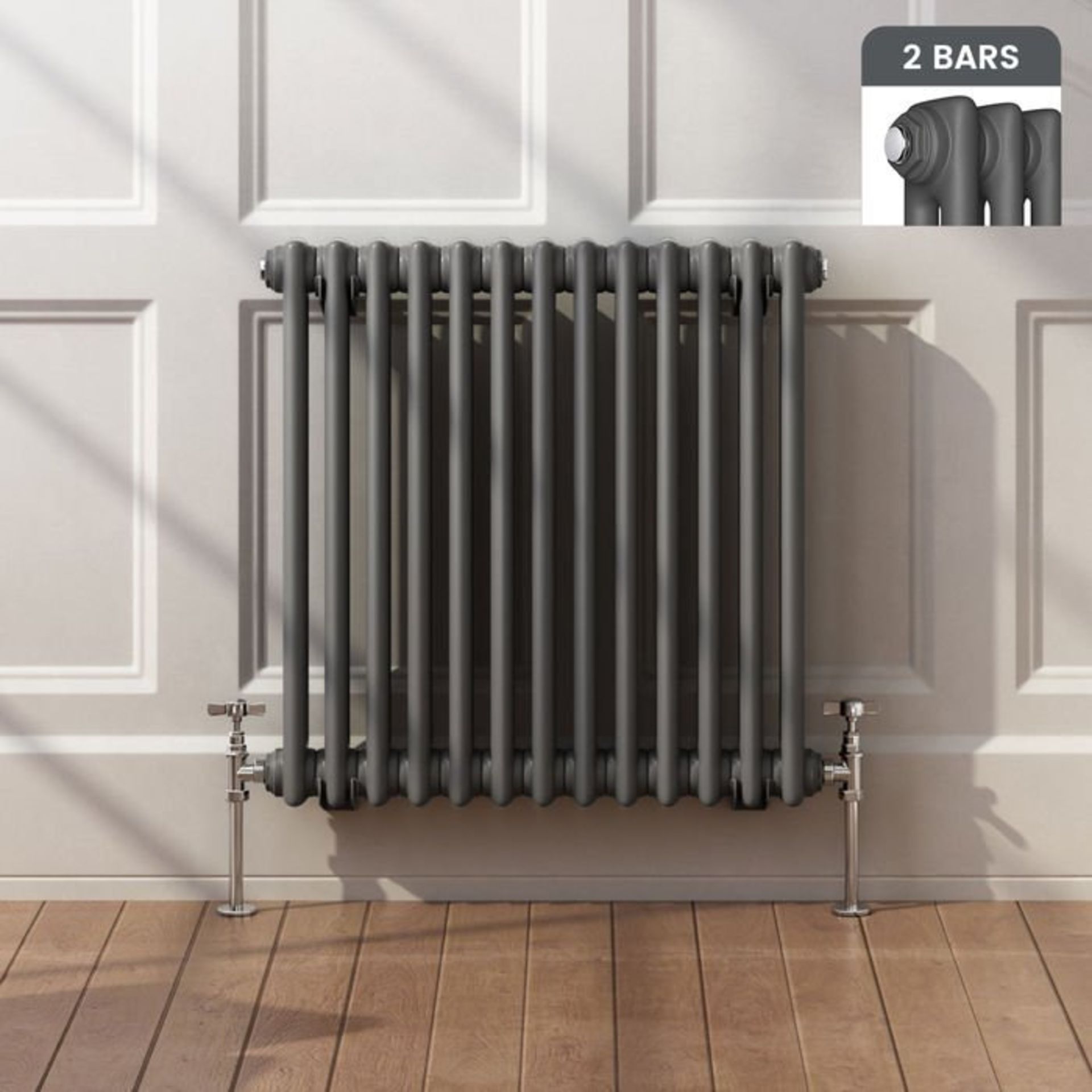 (L113) 600x603mm Anthracite Double Panel Horizontal Colosseum Traditional Radiator. RRP £337.99.