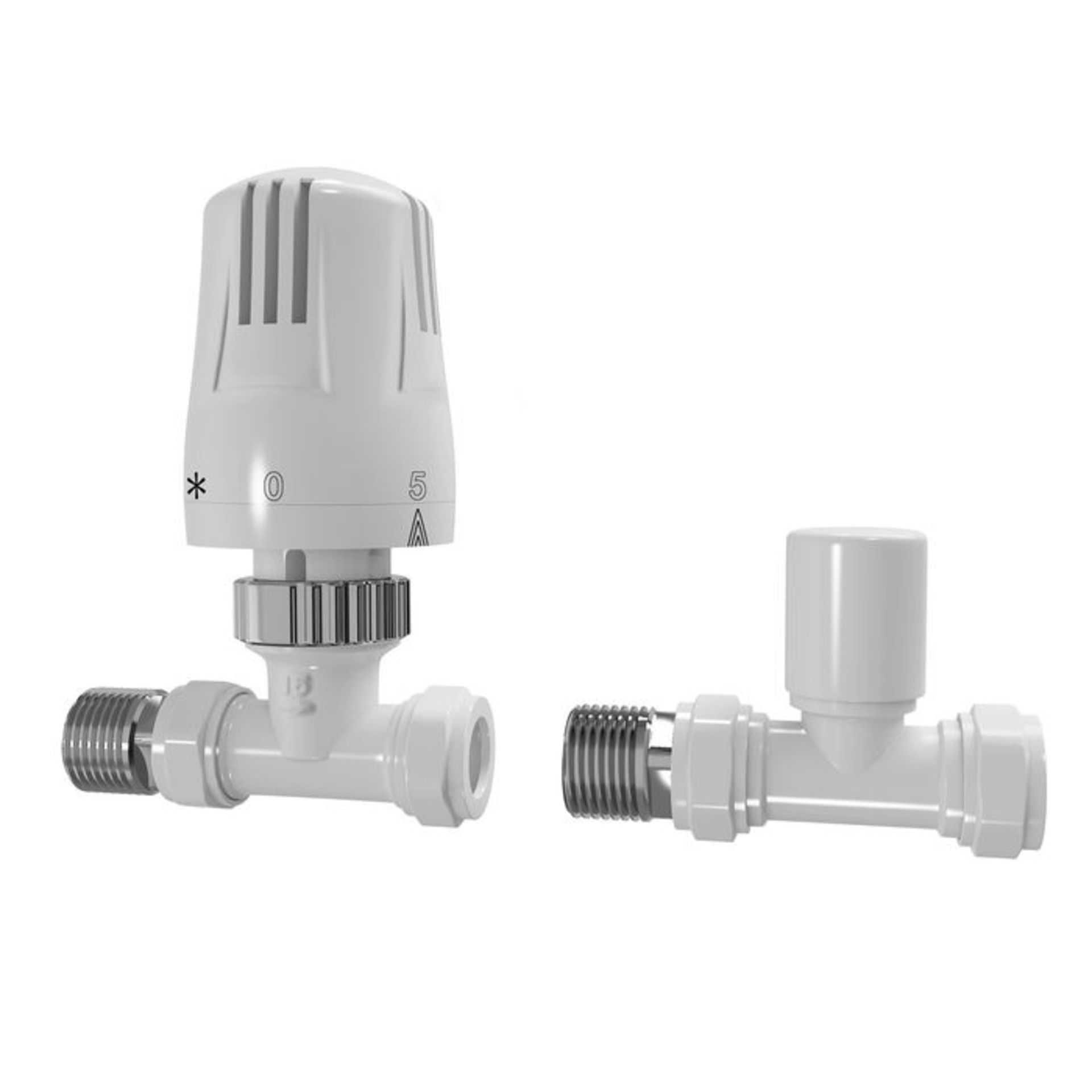 (L131) 15mm Standard Connection Thermostatic Straight Gloss White Radiator Valves Solid brass