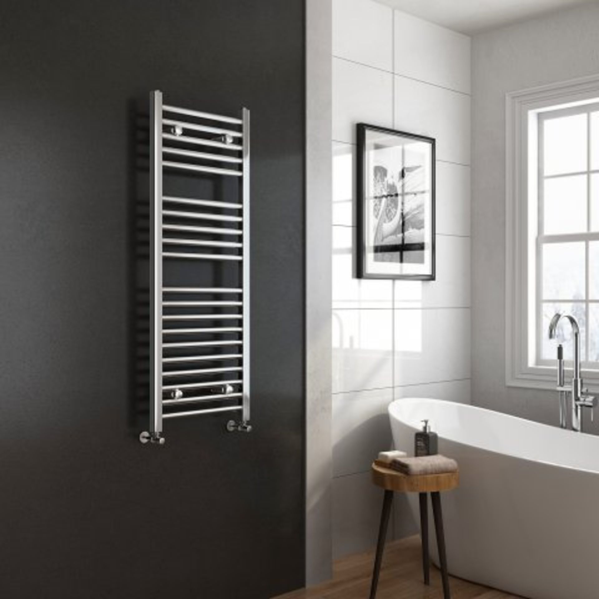 (L44) (L44) 1200x450mm - 25mm Tubes - Chrome Heated Straight Rail Ladder Towel Radiator Benefit from - Image 2 of 3