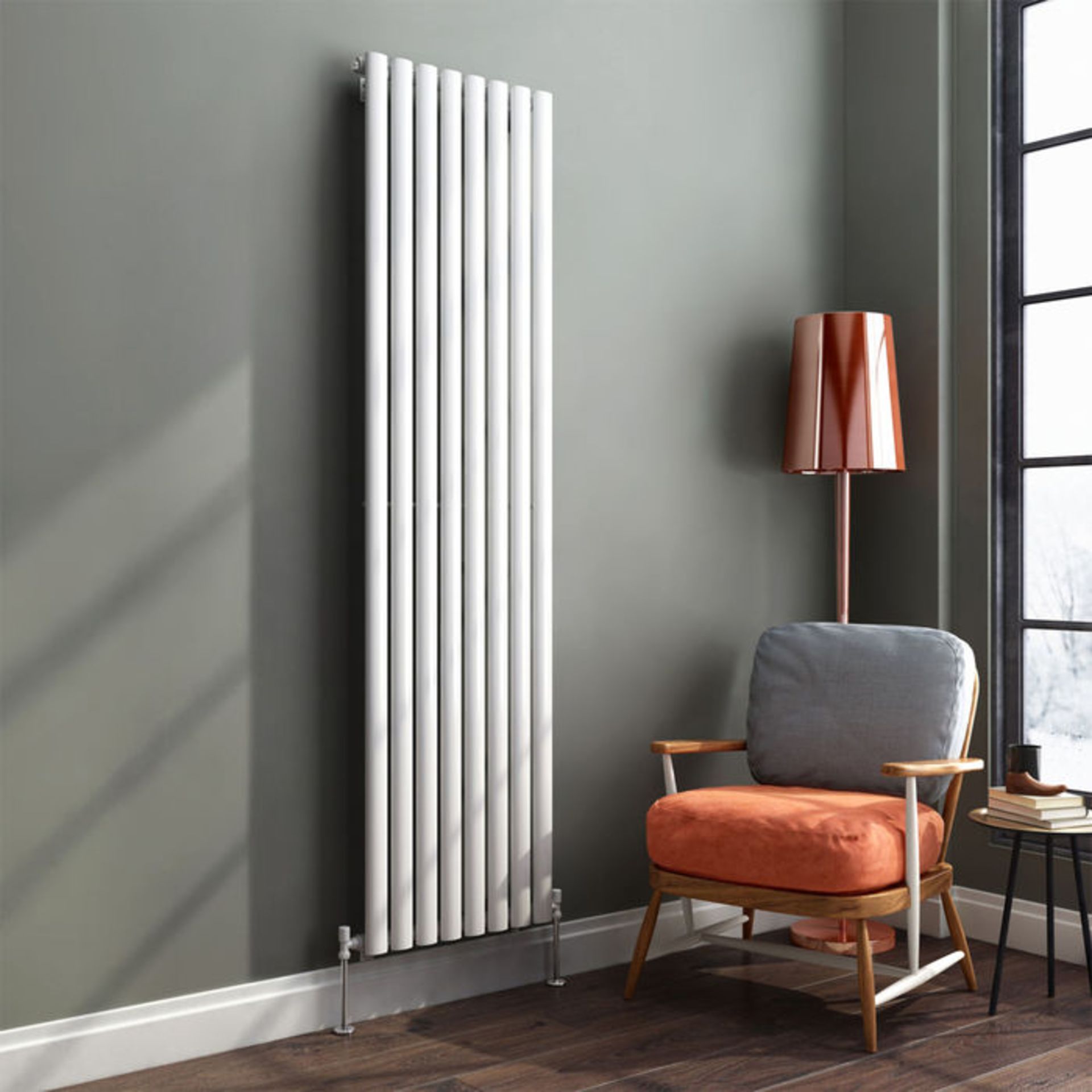 (L142) 1800x480mm Gloss White Single Oval Tube Vertical Radiator. RRP £223.99. Low carbon steel, - Image 2 of 3