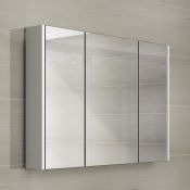 (L18)900mm Gloss White Triple Door Mirror Cabinet RRP £299.99. Sleek contemporary design Triple door