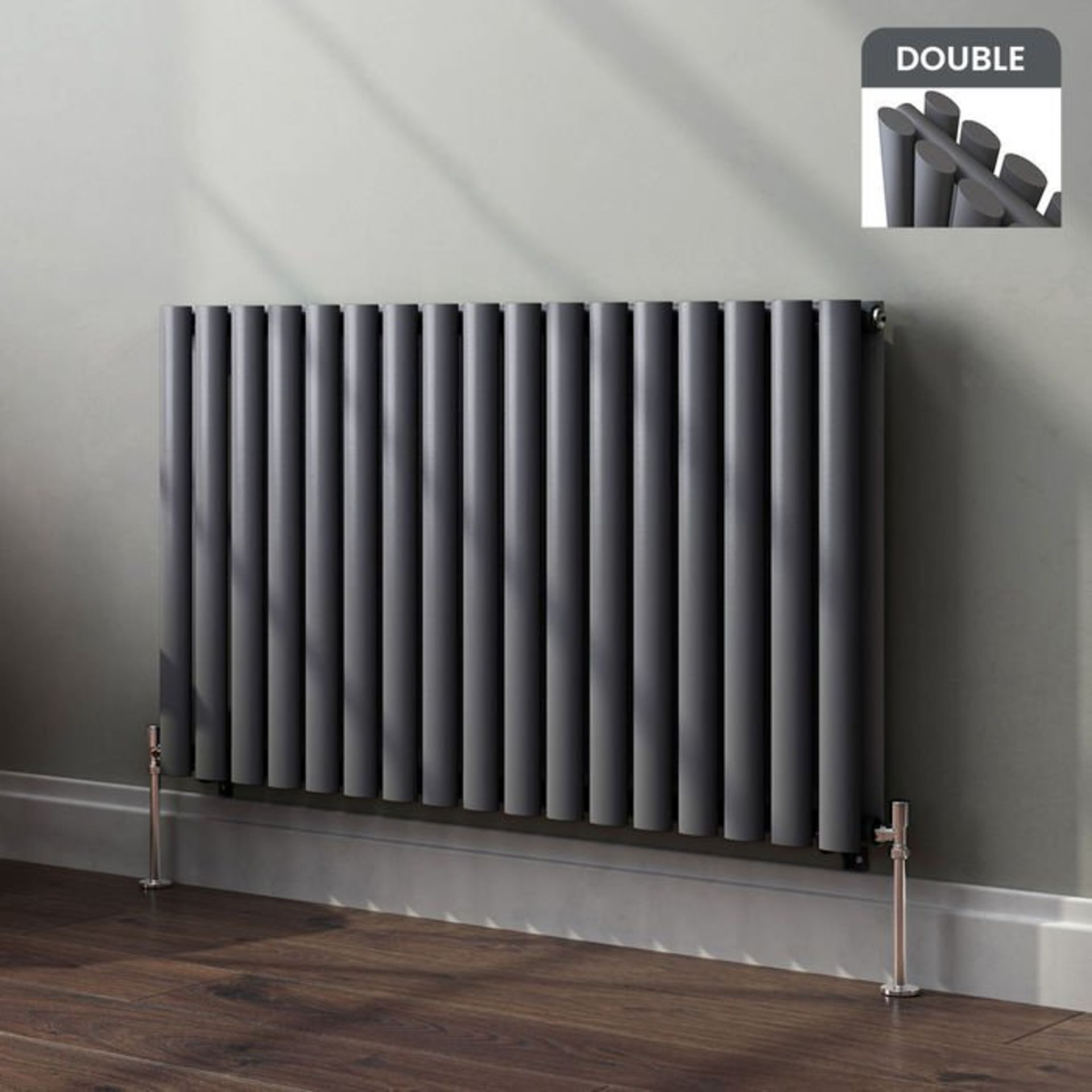 (L77) 600x1020mm Anthracite Double Panel Oval Tube Horizontal Radiator. RRP £351.99. Low carbon