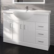 (E84) 1200x330mm Quartz Gloss White Built In Basin Unit. RRP £485.99. Pristine gloss white finish