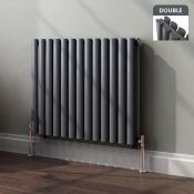 (E77) 600x780mm Anthracite Double Panel Oval Tube Horizontal Radiator. RRP £343.18. Low carbon
