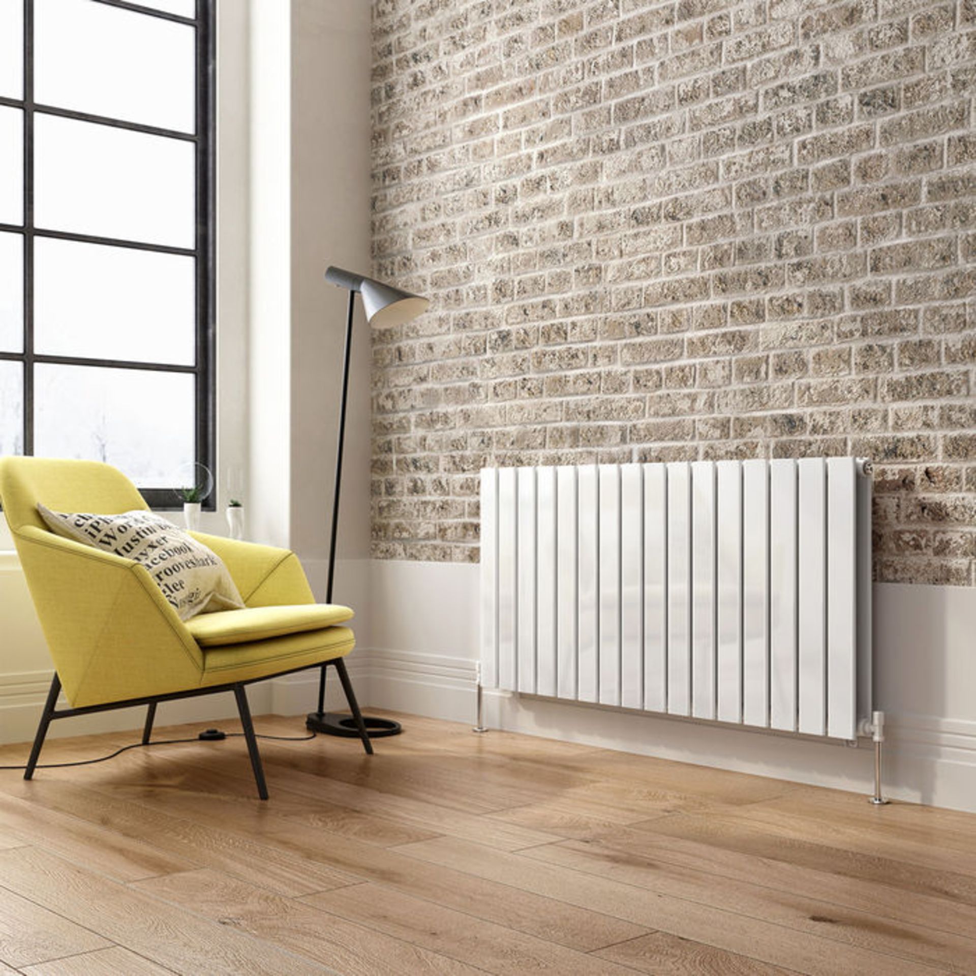 (E4) 600x1210mm Gloss White Double Flat Panel Horizontal Radiator - Premium. RRP £749.99. Made - Image 2 of 4