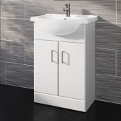 (E82) 550x300mm Quartz Gloss White Built In Basin Cabinet. RRP £349.99. COMES COMPLETE WITH BASIN.