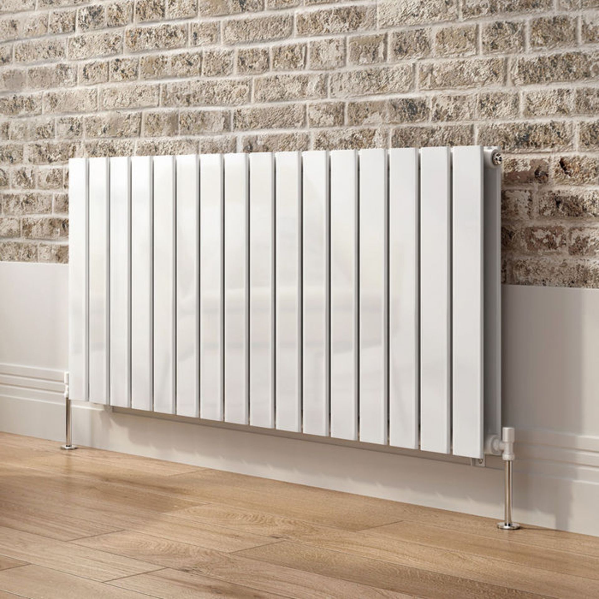 (E4) 600x1210mm Gloss White Double Flat Panel Horizontal Radiator - Premium. RRP £749.99. Made - Image 4 of 4