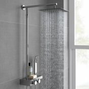 (E21) 200mm Square Head Thermostatic Exposed Shower Kit & Handheld. Built in 38 degree anti-scalding