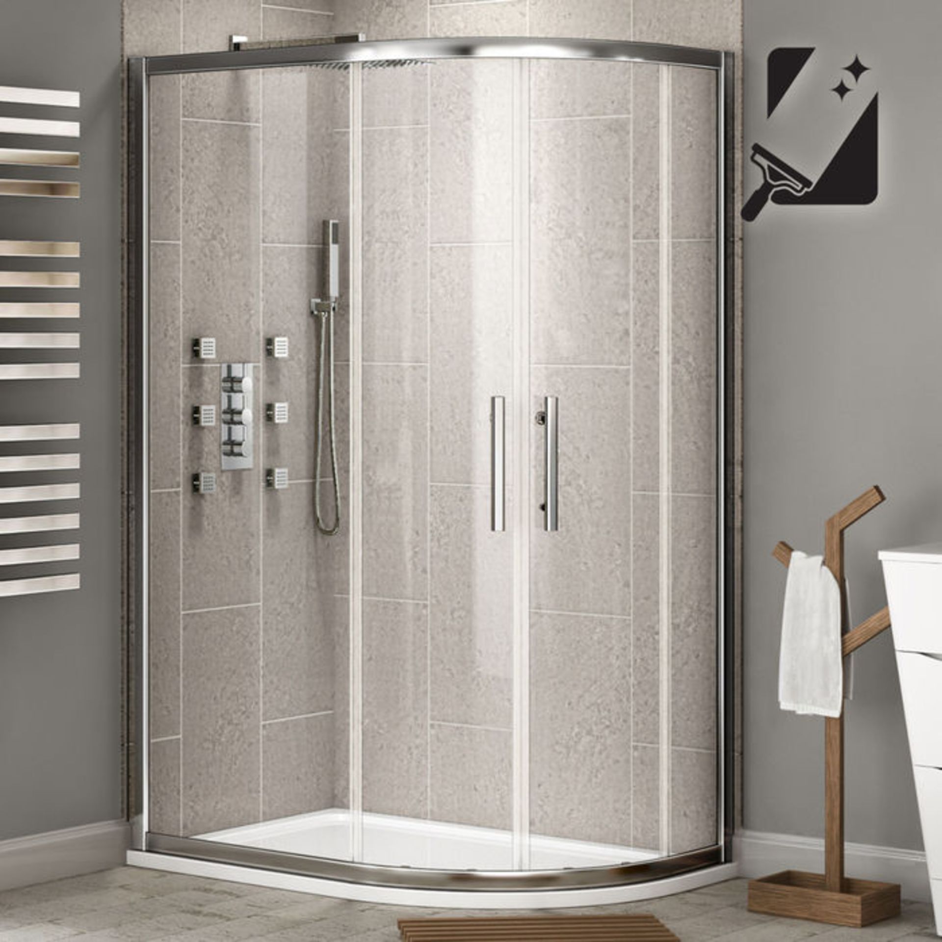 (E50) 800x1000mm - 8mm - Premium EasyClean Offset Quadrant Shower Enclosure - Reversible. RRP £399.