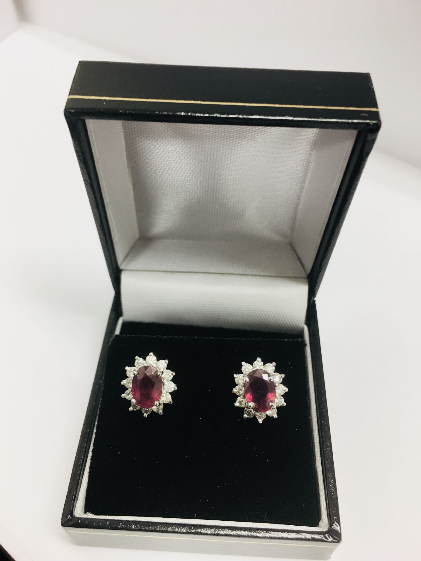 1.60ct ruby and Diamond cluster style stud earrings. Each ruby ( glass filled ) measures 7mm x 5mm - Image 5 of 5