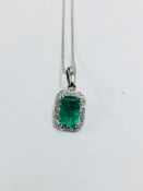 9ct white gold Emerald diamond pendant and 9ct necklace,9CT white gold 0.54gms 16 round diamonds 0.