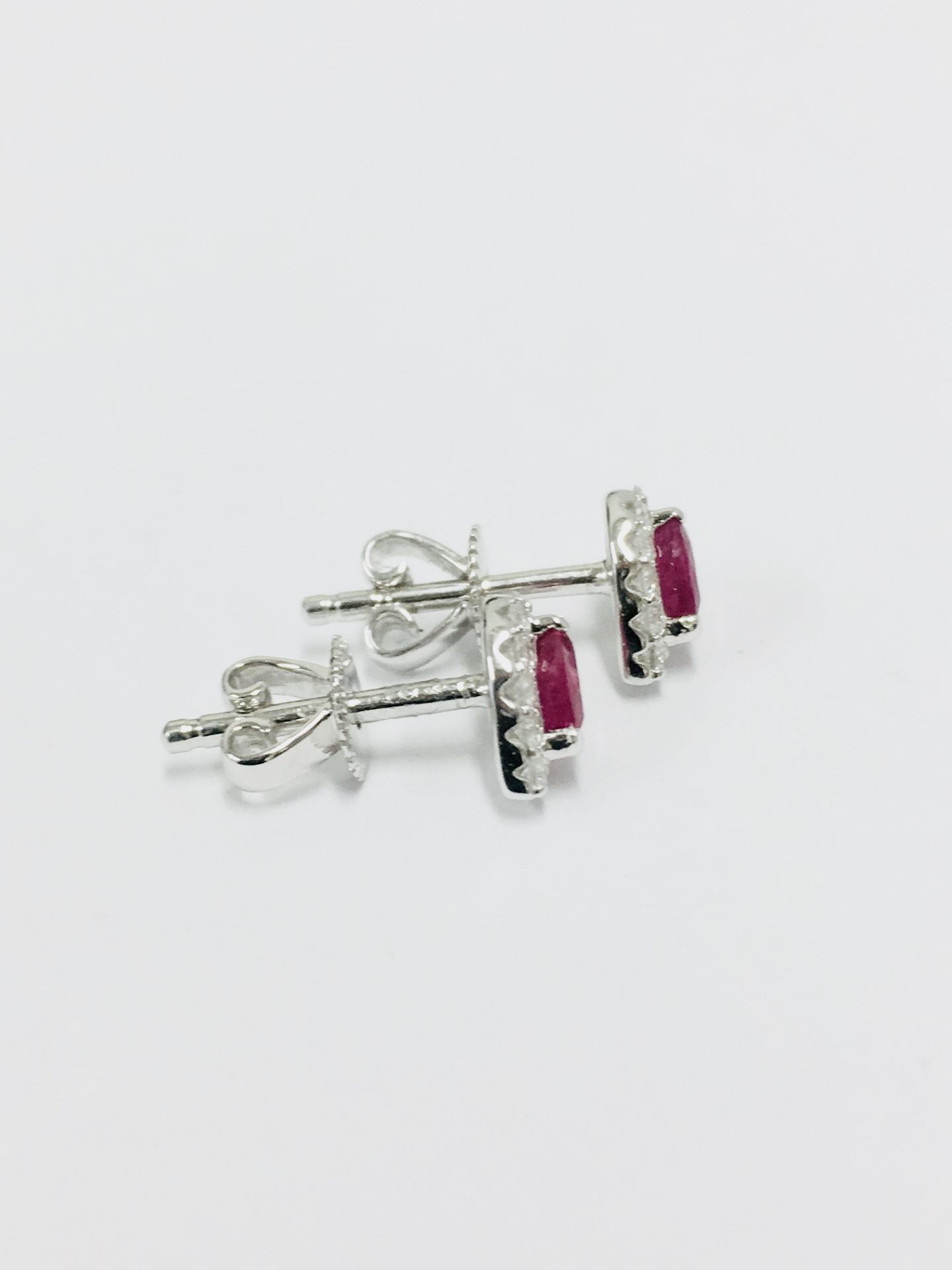 18ct white gold Ruby & Diamond Earrings,Ruby 0.58ct pearshape natural,0.17ct diamond brilliant cut g - Image 3 of 3
