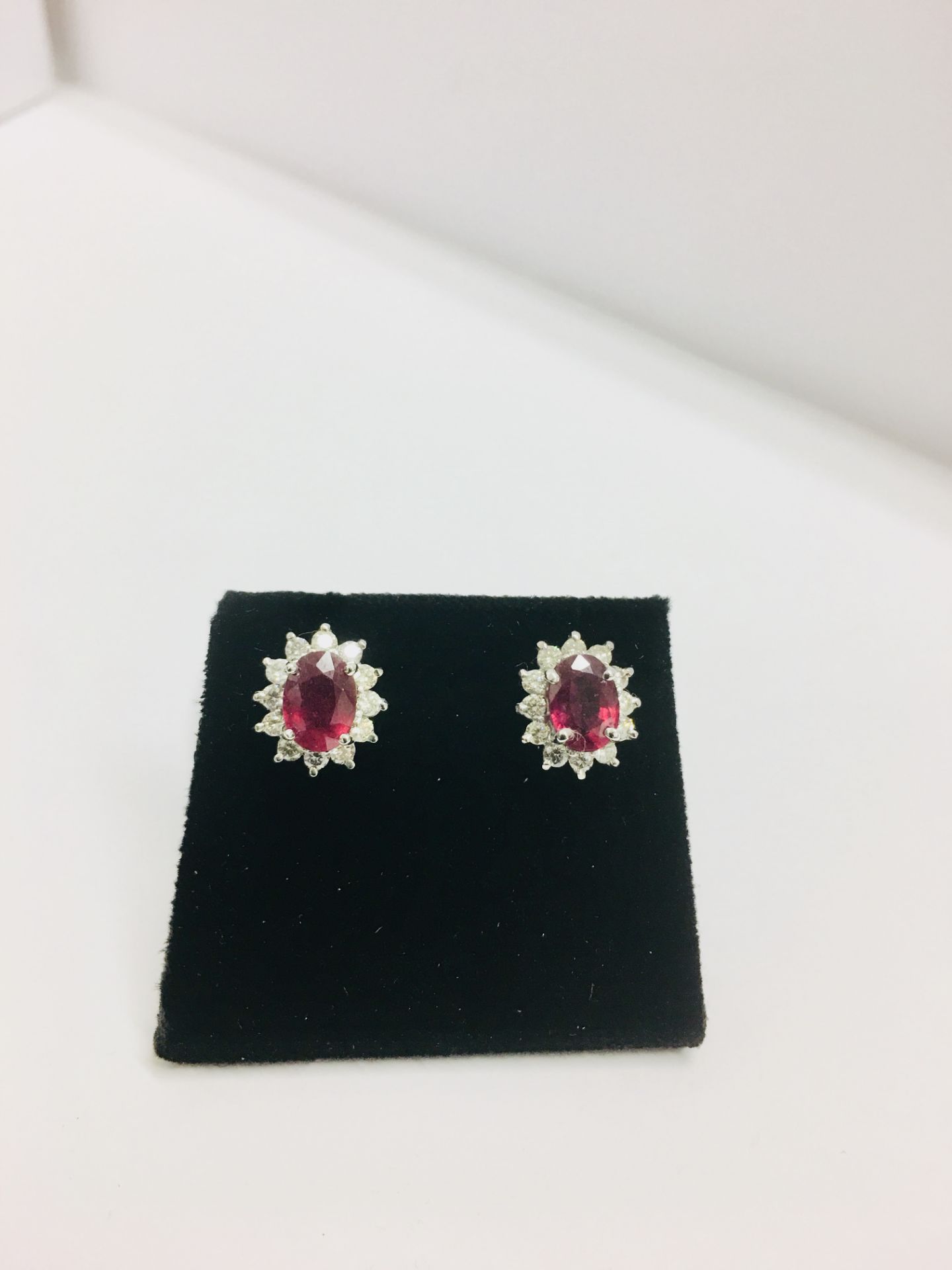 1.60ct ruby and Diamond cluster style stud earrings. Each ruby ( glass filled ) measures 7mm x 5mm - Image 4 of 5