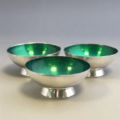 Set of 3 Silver Plate and Enamel Salt Bowls - Meka - Denmark