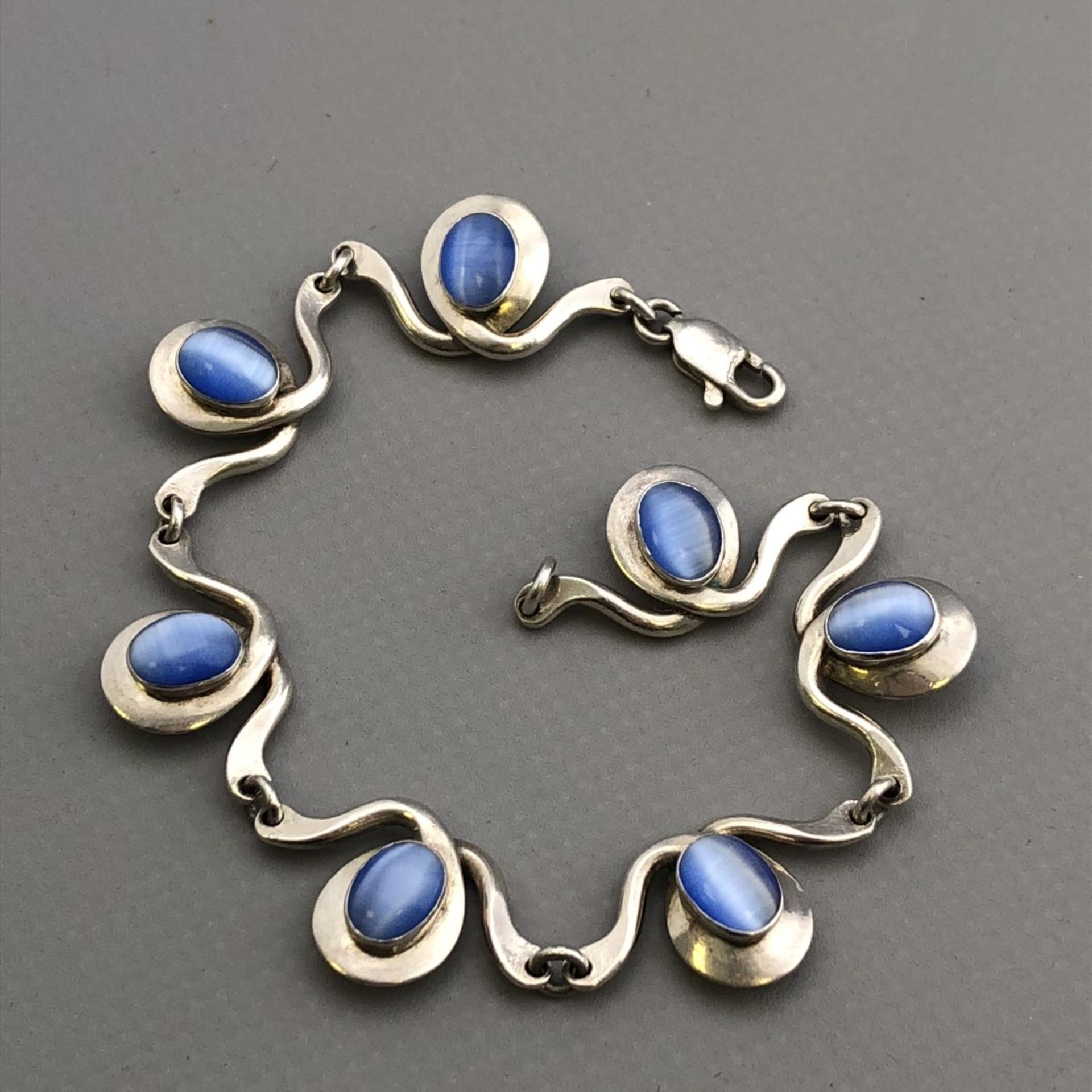 Sterling Silver and Blue Moon Stone Bracelet Each Link Stamped AK925S