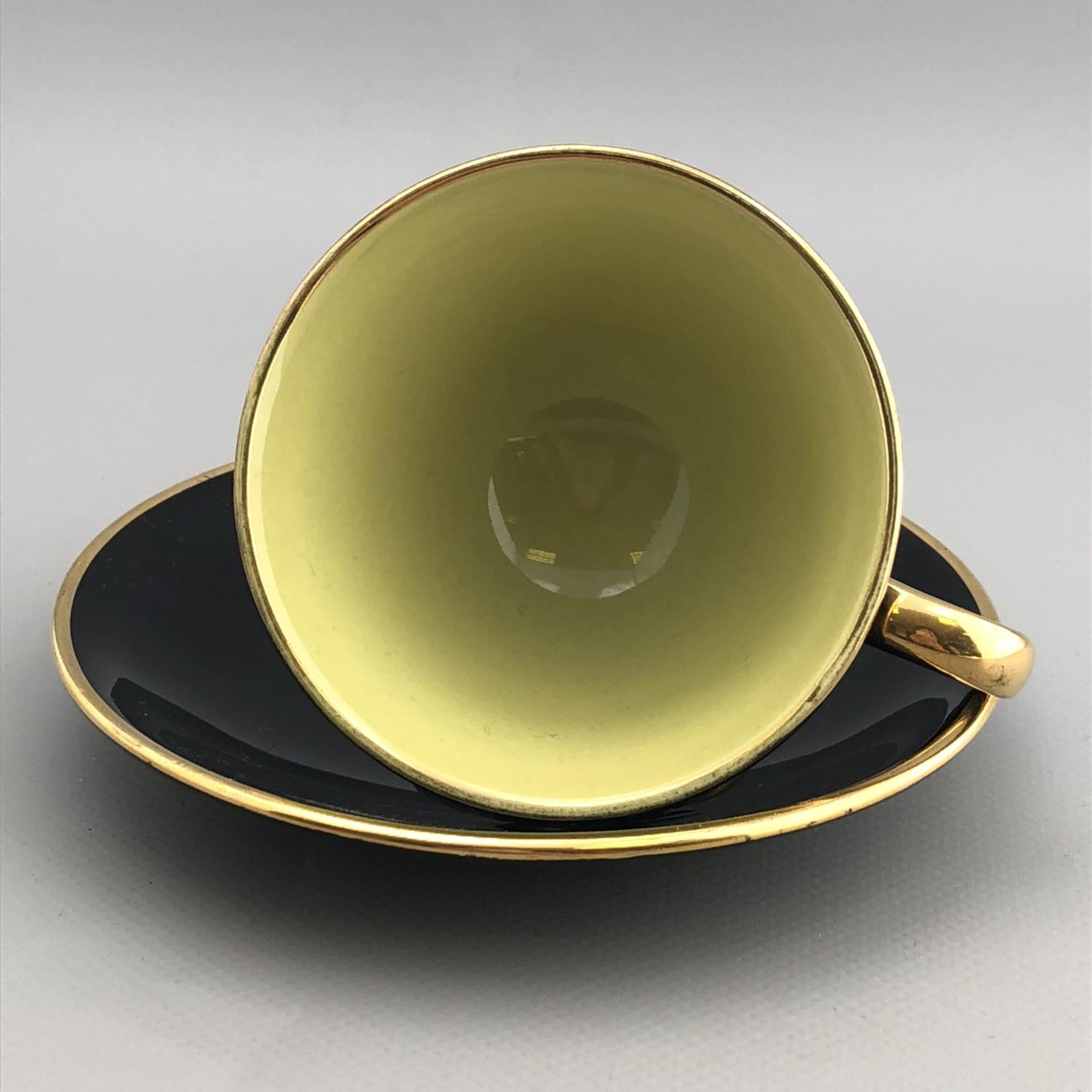 Black & Gilt Porcelain Coffee Cup with Lime Green Interior - Stavangerflint - Norway - Image 2 of 3