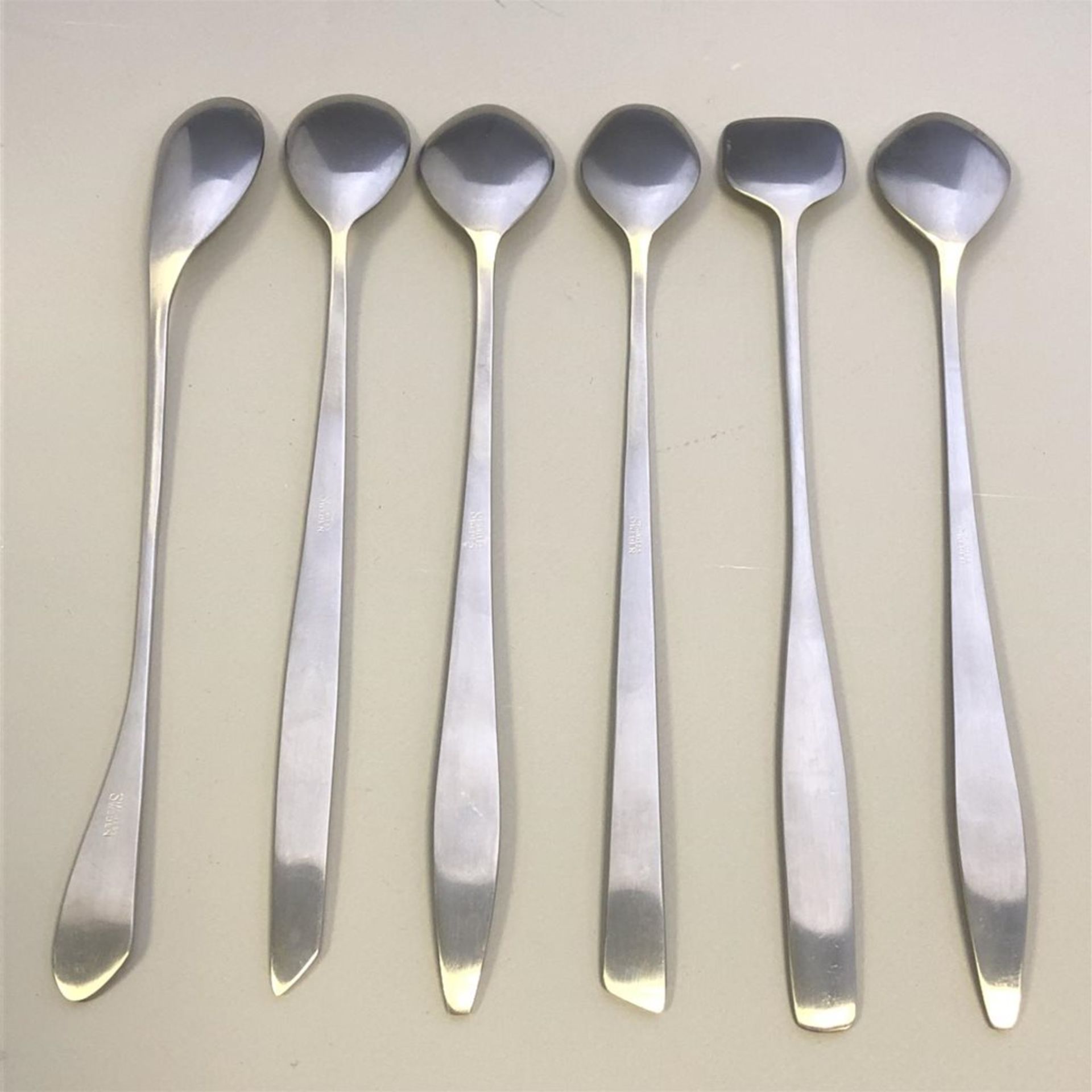 Set of 6 Stylish Mid Century Modern Long Spoons - Stainless Steel - Sweden - Image 2 of 3