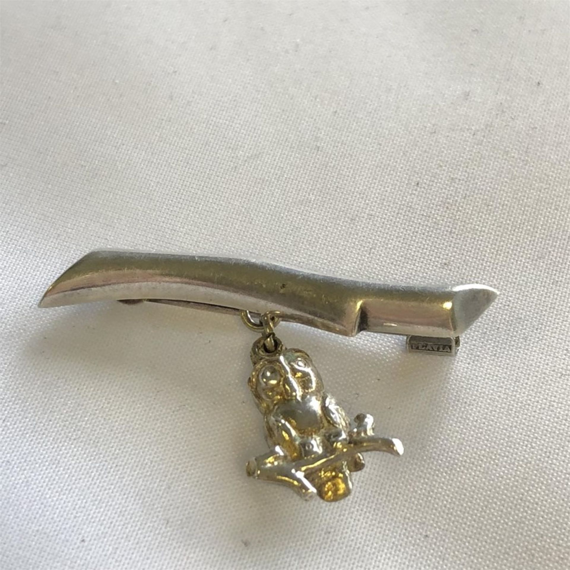 Silver branch brooch with owl charm - Sweden