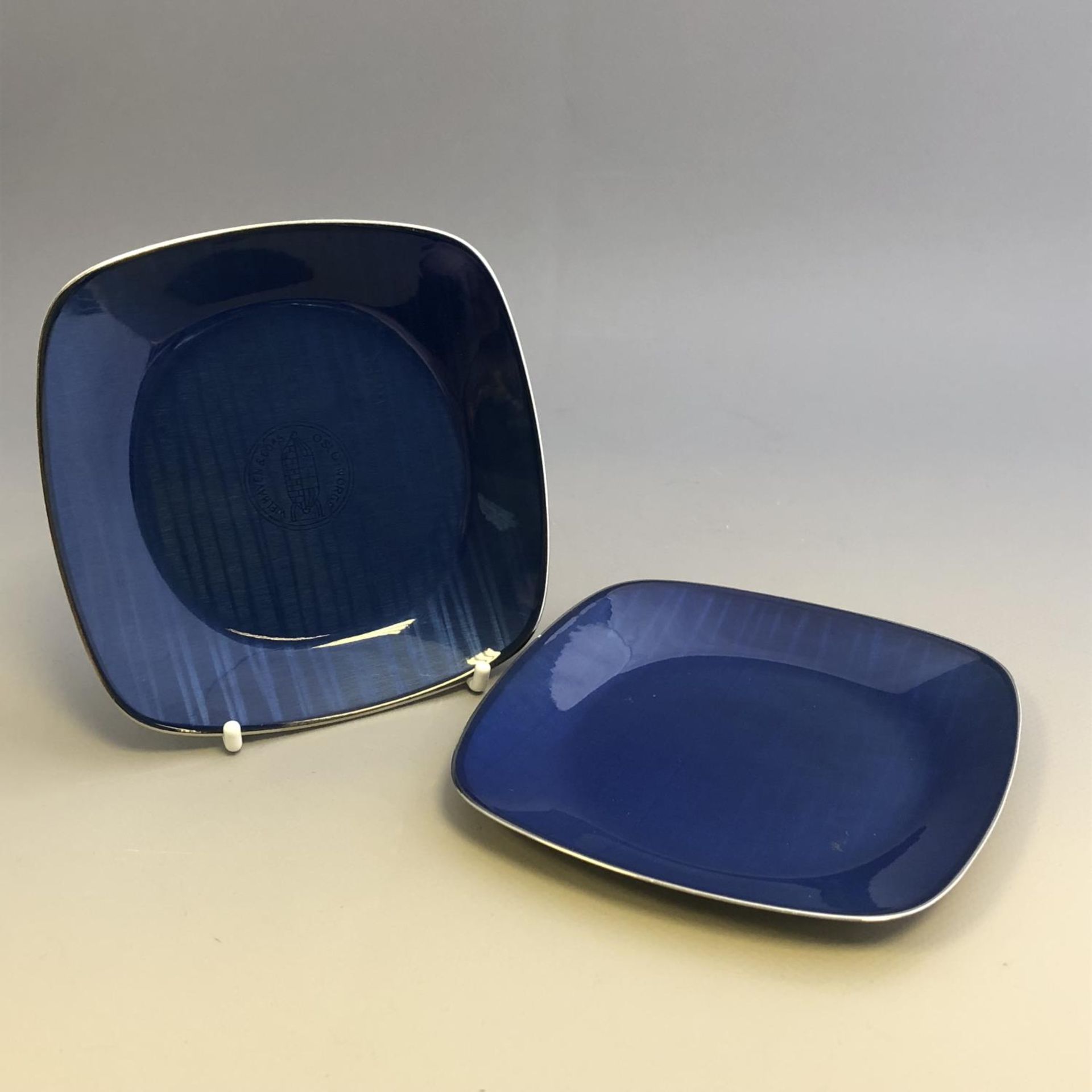 Pair of Stainless Steel and Blue Enamel Dishes - Cathrineholm - Norway
