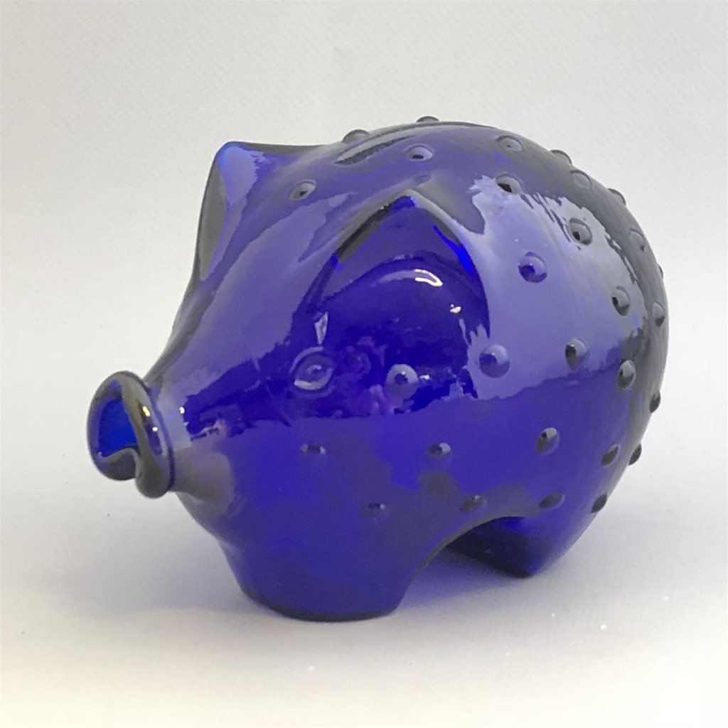 Blue Glass Piggy Bank - Holmegaard - Denmark