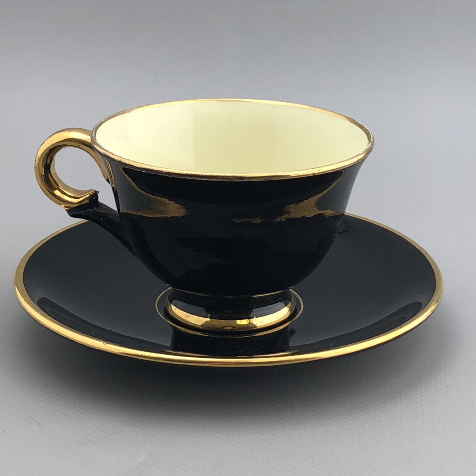 Black & Gilt Porcelain Coffee Cup with Pale Yellow Interior - Stavangerflint - Norway - Image 2 of 3