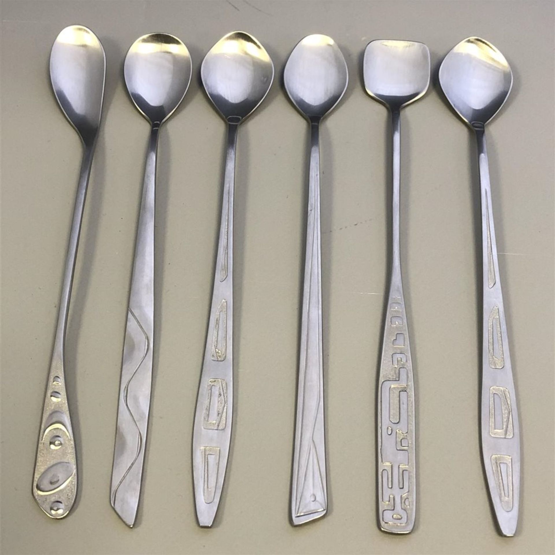 Set of 6 Stylish Mid Century Modern Long Spoons - Stainless Steel - Sweden