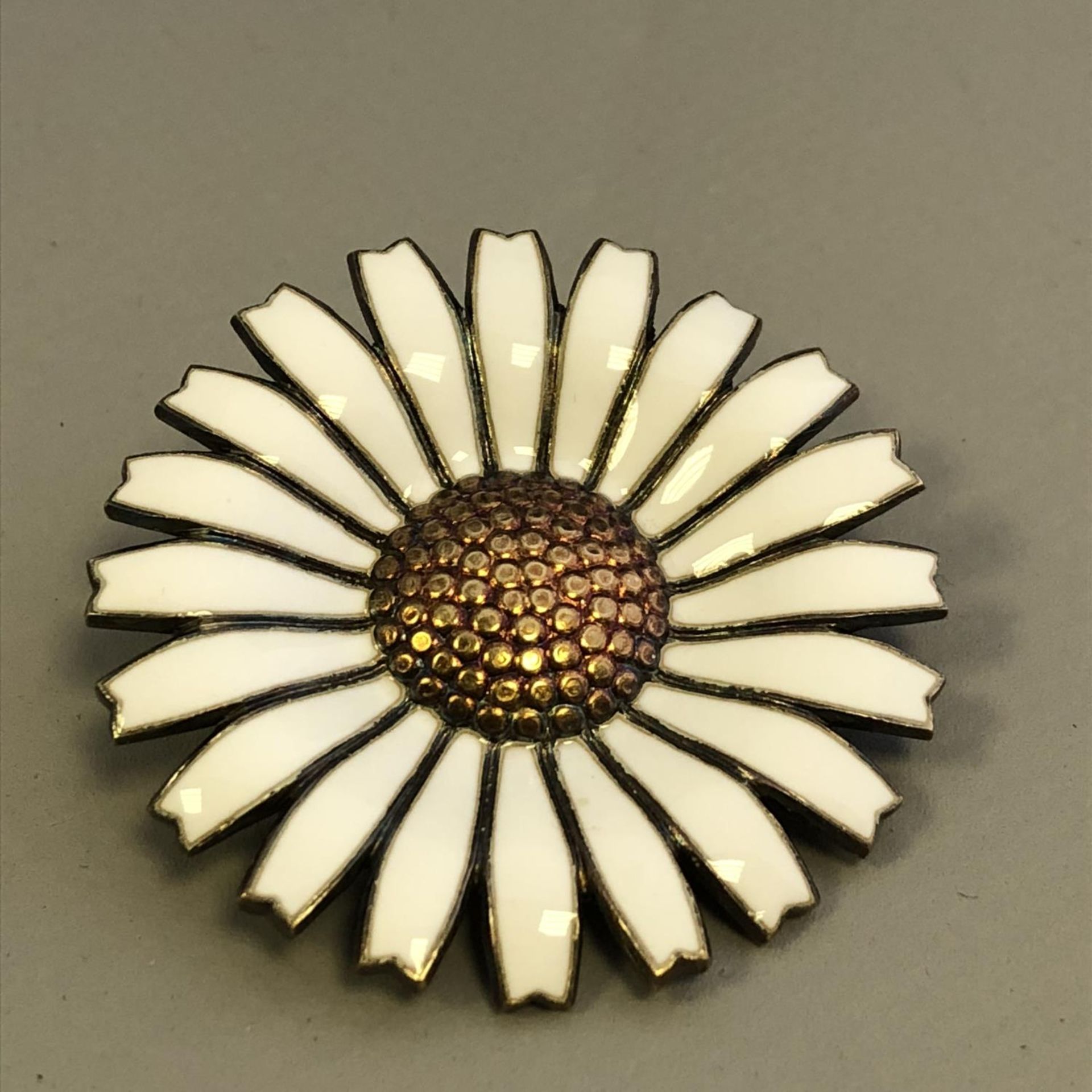 Sterling Silver and Enamel Daisy Brooch - Georg Jensen - Denmark