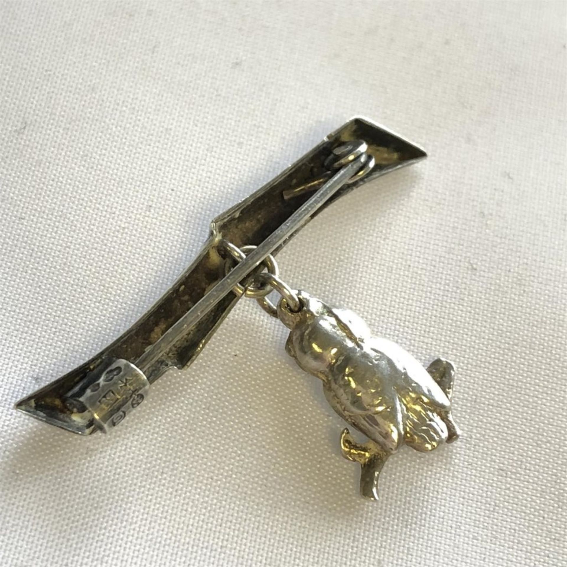 Silver branch brooch with owl charm - Sweden - Image 2 of 2
