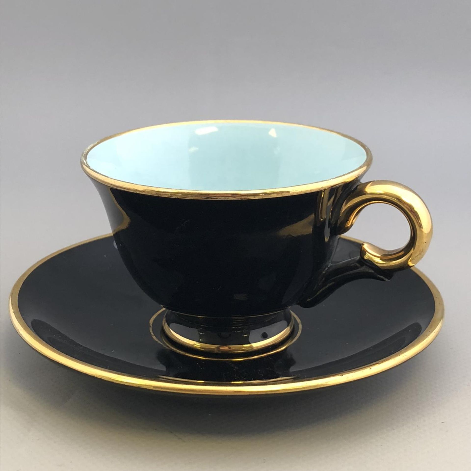 Black & Gilt Porcelain Coffee Cup with Blue Interior - Stavangerflint - Norway - Image 2 of 3