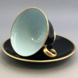 Black & Gilt Porcelain Coffee Cup with Blue Interior - Stavangerflint - Norway