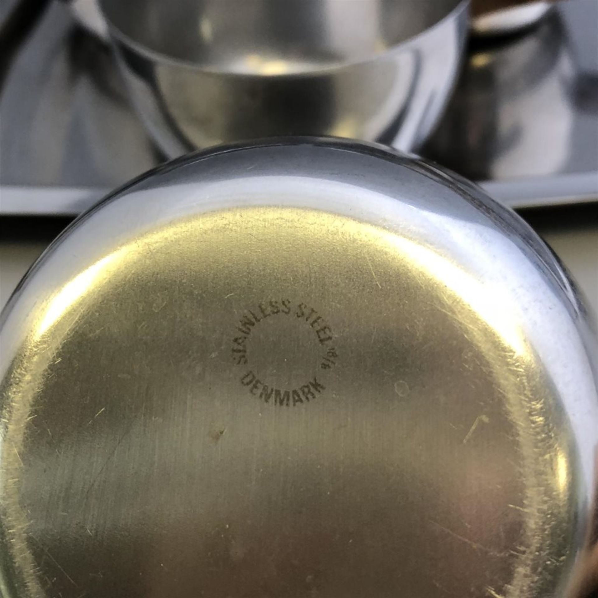 Stainless Steel and Teak Wood Set Comprising 4 Handled Bowls and a Tray - Denmark - Image 3 of 3