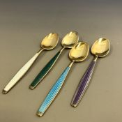 Set of 4 sterling silver gilt and enamel demitasse spoons - Norway