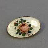 Silver and enamel pink rose brooch - David Andersen - Norway