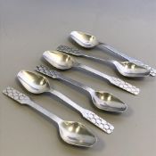Set of 6 Sterling Silver Modernist Spoons with Olympic Rings to Handles - Sweden