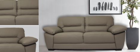 Brand new and boxed Burghley Grey Leather 3 Seater Sofa With an irresistibly inviting shape