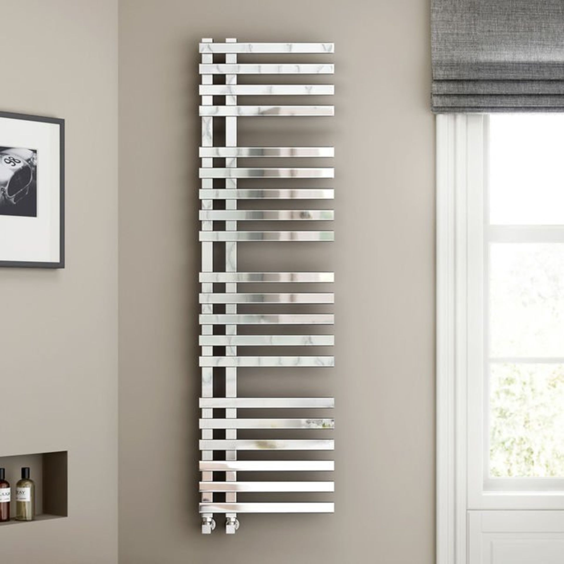 (S48) 1600x450mm Chrome Designer Towel Radiator -Square Rail RRP £724.99 Enjoy the convenient dual