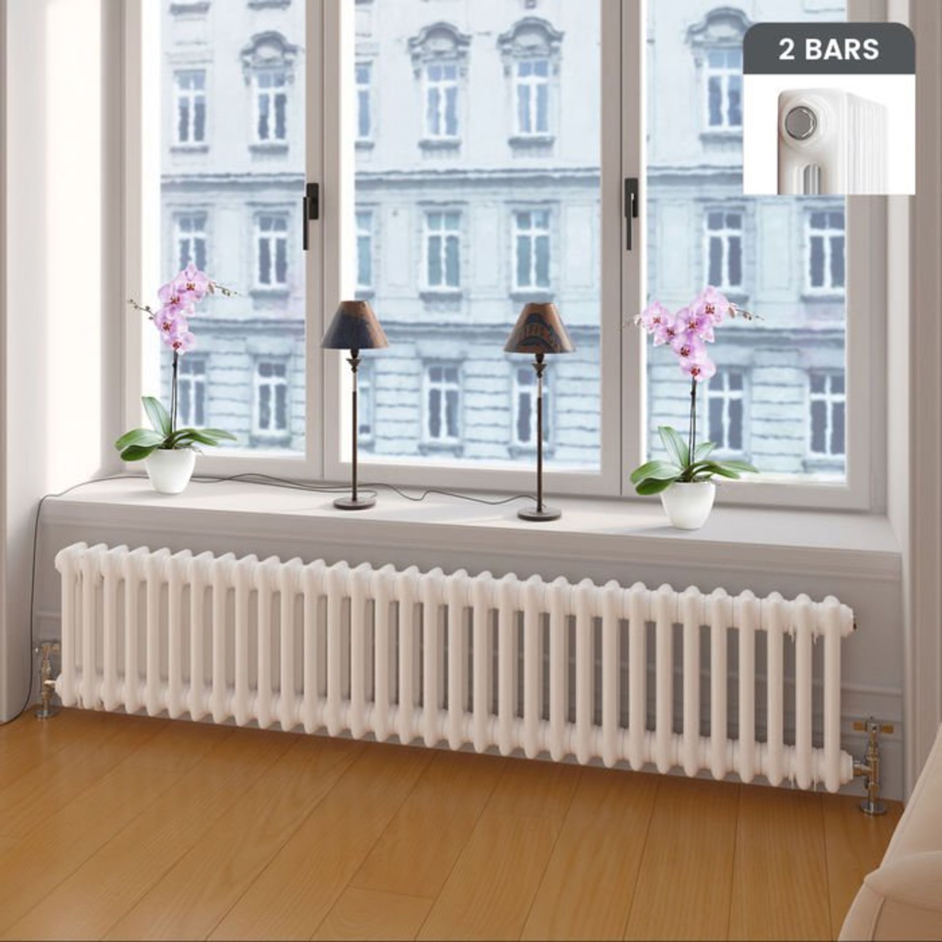 (S159) 300x1458mm White Double Panel Horizontal Colosseum Traditional Radiator RRP £319.99 Low