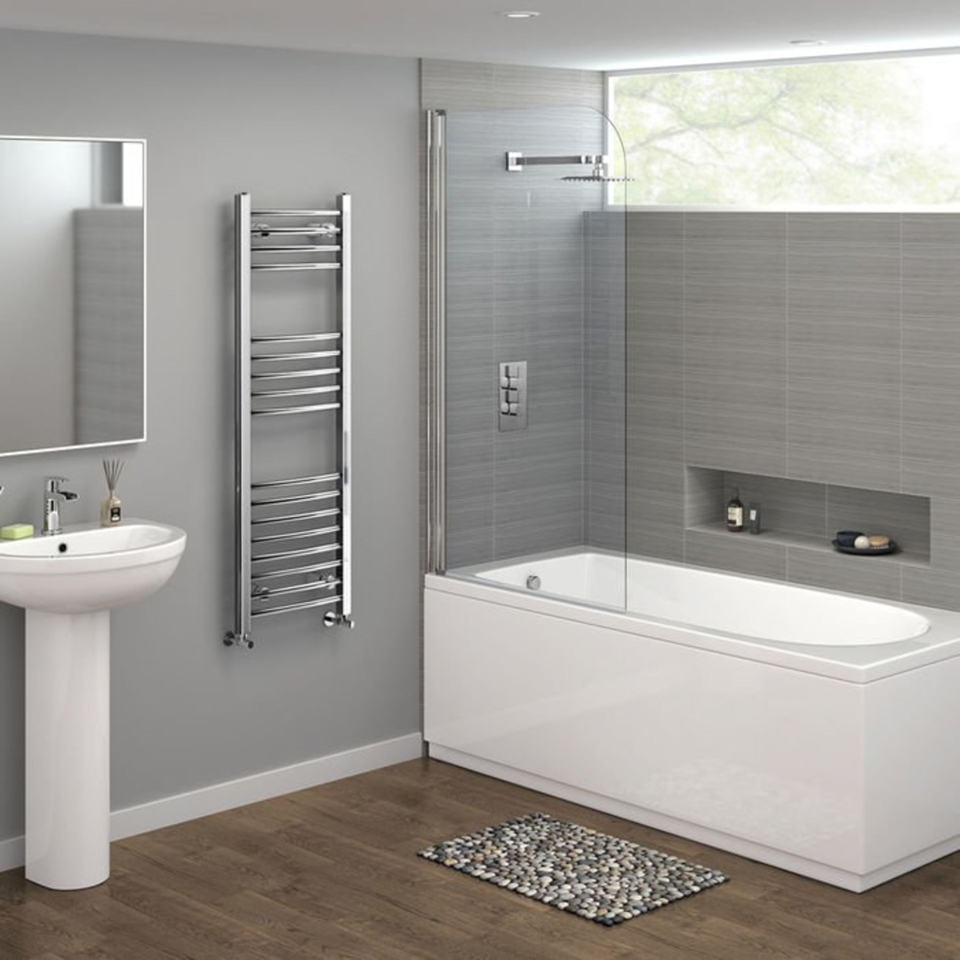 (S114) 1200x400mm - 20mm Tubes - Chrome Curved Rail Ladder Towel Radiator. Low carbon steel chrome - Image 2 of 3
