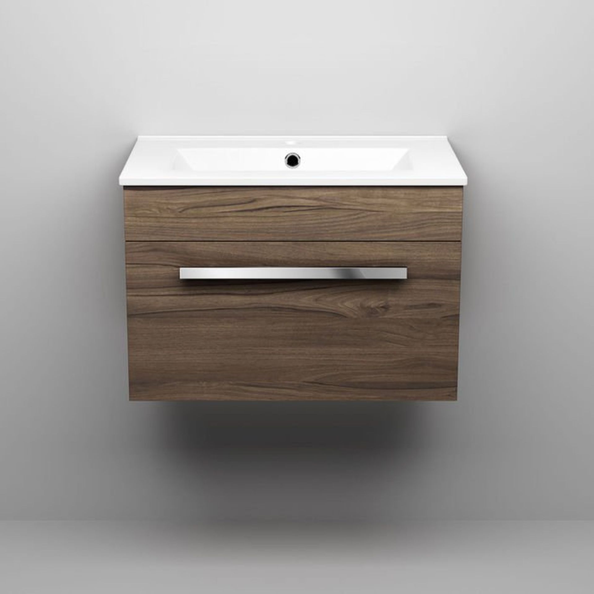 (S57) 600mm Avon Walnut Effect Basin Cabinet - Wall Hung RRP £449.99. COMES COMPLETE WITH BASIN. - Image 3 of 3