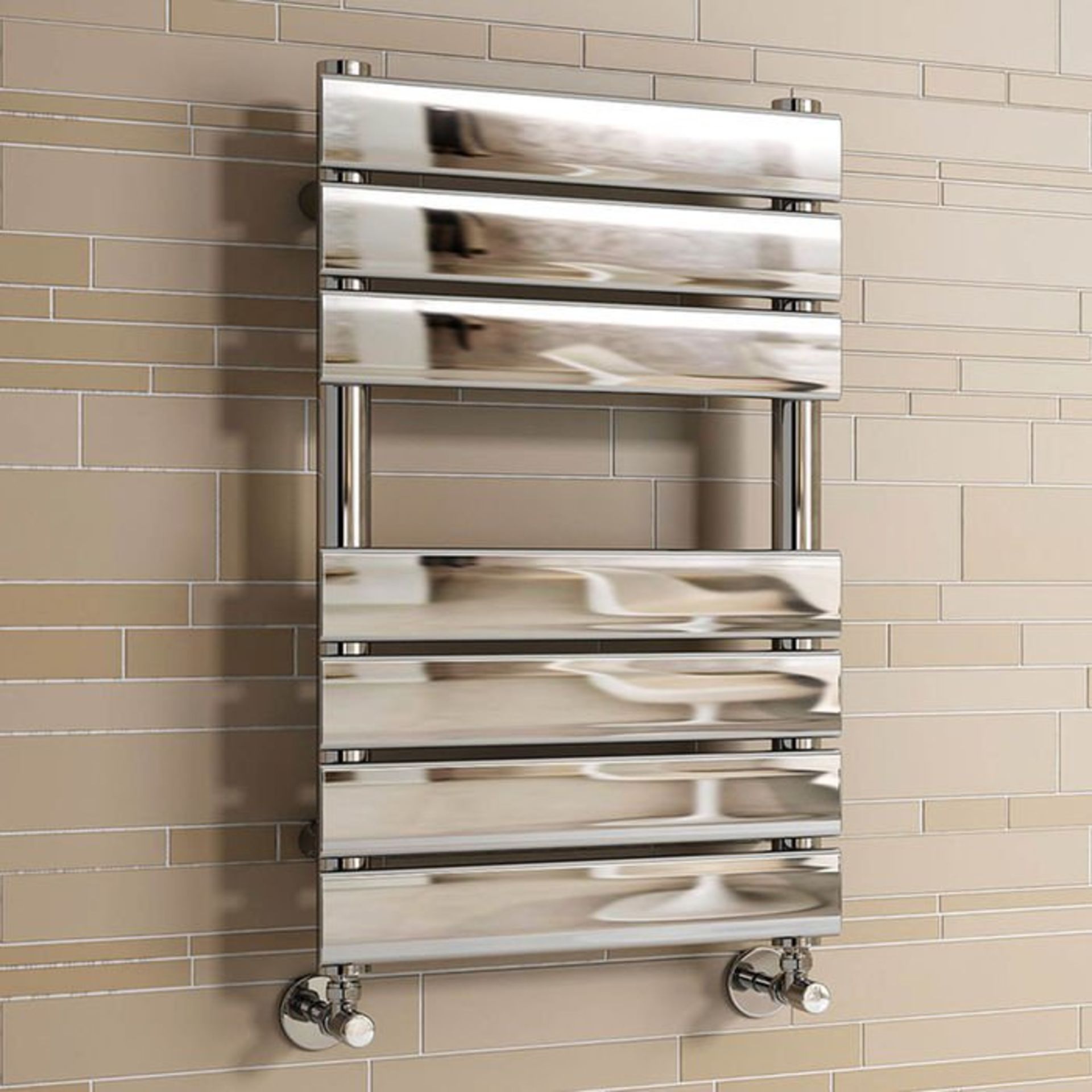 (S78) 650x400mm Chrome Flat Panel Ladder Towel Radiator RRP £179.99 Low carbon steel chrome plated - Bild 2 aus 3